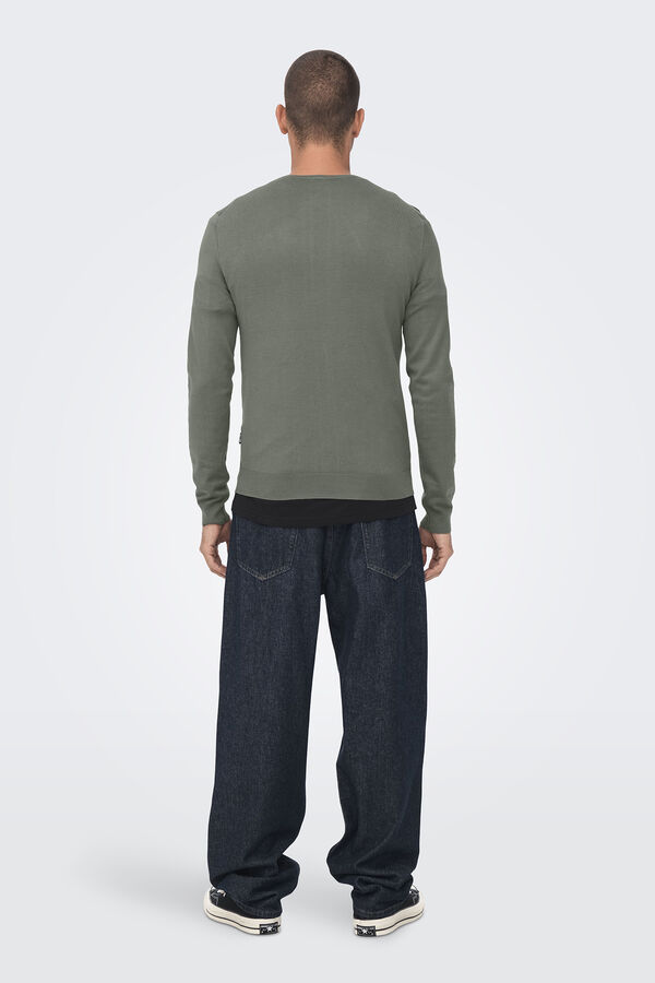 Only & Sons Jersey cuello caja punto ligero kaki