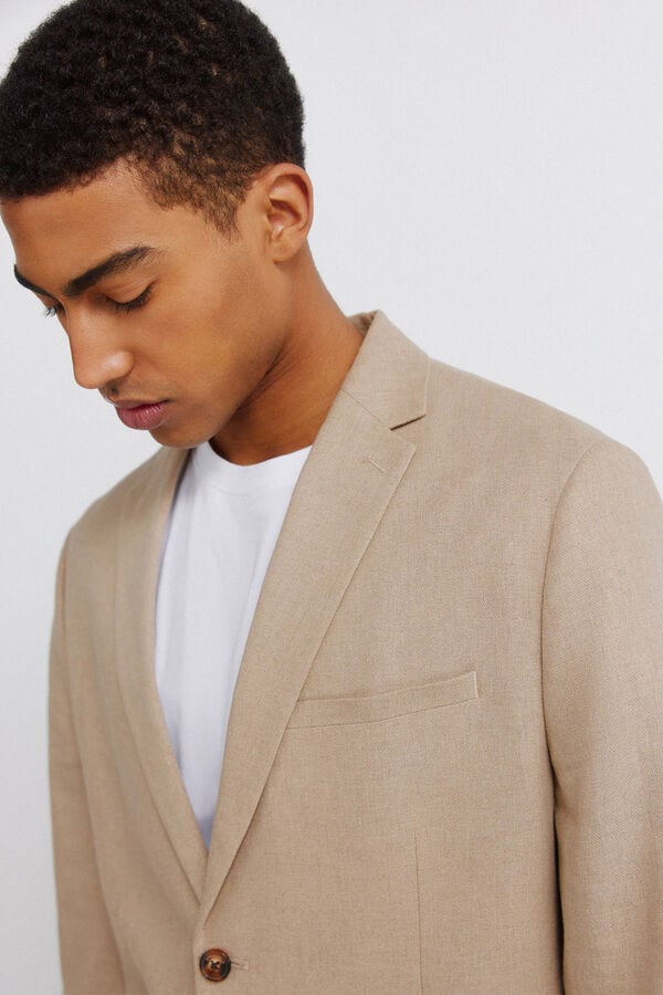 Springfield Blazer em linho e algod&atilde;o bege