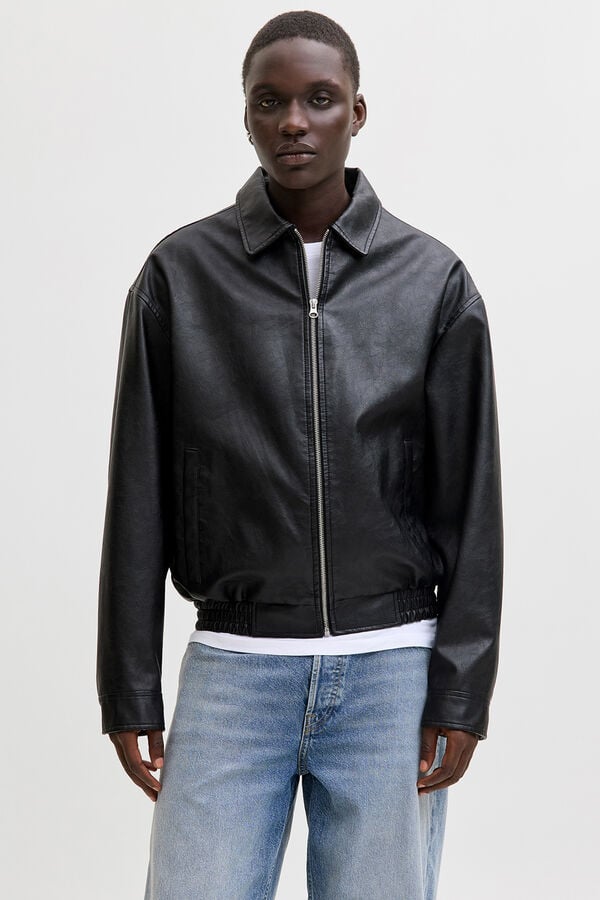 Jack & Jones Cazadora bomber polipiel negro