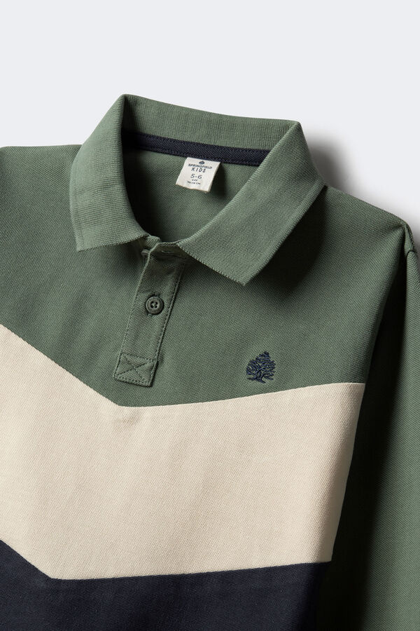 Springfield Kids Polo color block manga larga ni&ntilde;o verde