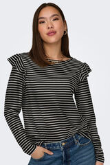 Only Top &agrave;s riscas folhos preto