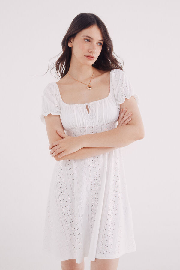 Springfield Vestido corto bordado suizo blanco