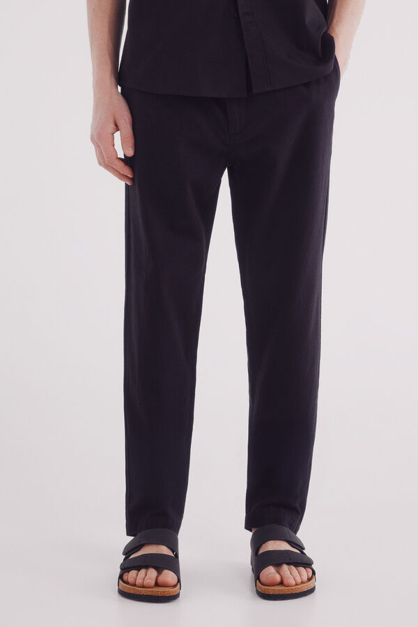Springfield Pantal&oacute;n chino lino slim fit negro