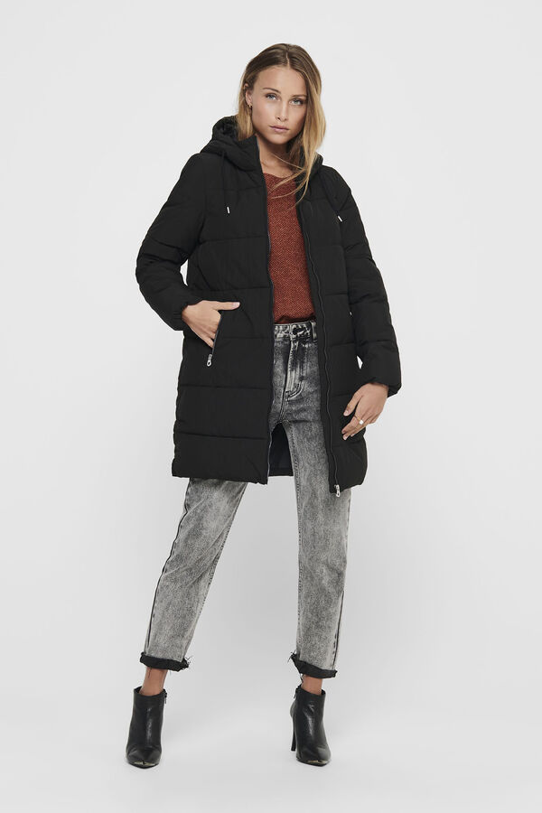 Only Abrigo acolchado largo con capucha negro