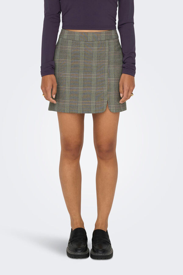 Only Saia curta em xadrez cru