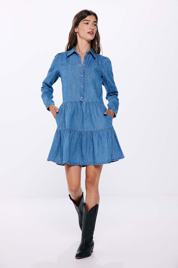 Springfield Vestido denim algod&atilde;o azul