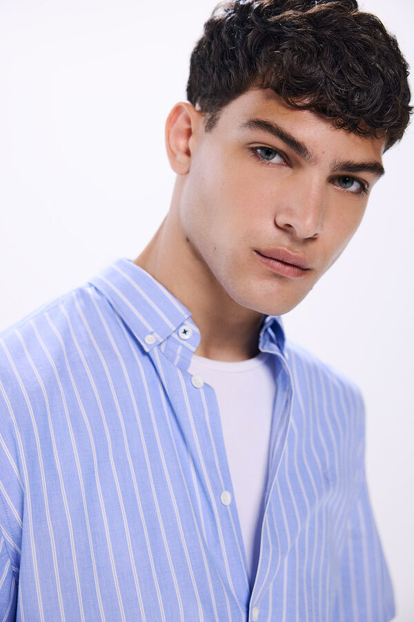 Springfield Camisa riscas de popelina azul