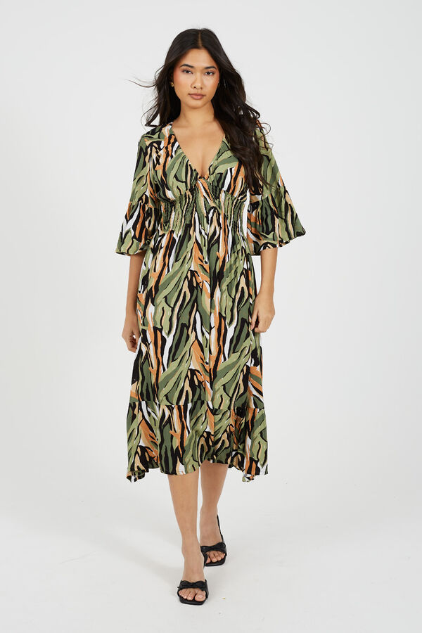 Brave Soul Vestido estampado de manga francesa blanco