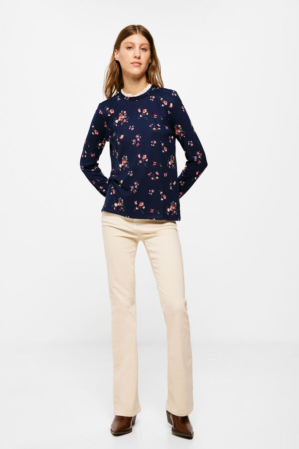 Springfield T-shirt Estampada Decote Folhos azul