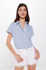 Springfield Blusa Manga Curta Bordado Su&iacute;&ccedil;o azul