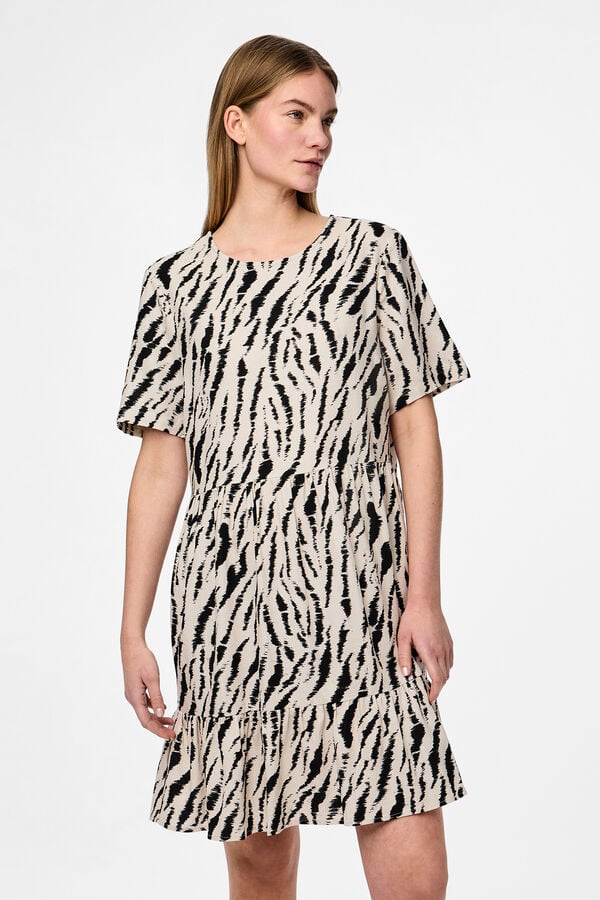 Pieces Vestido animal print bege