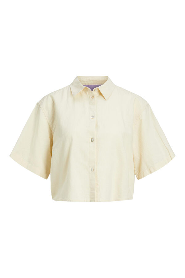 Springfield Camisa crop de lino de manga corta branco