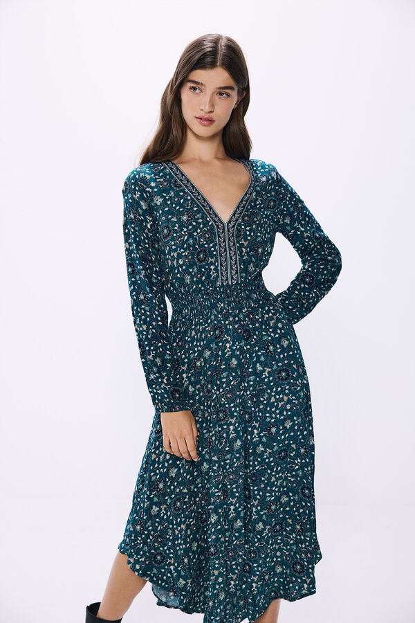 Springfield Vestido midi bajo asim&eacute;trico verde