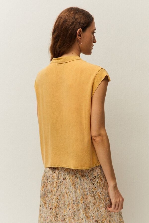 Systemaction Camisa con efecto delavado amarillo