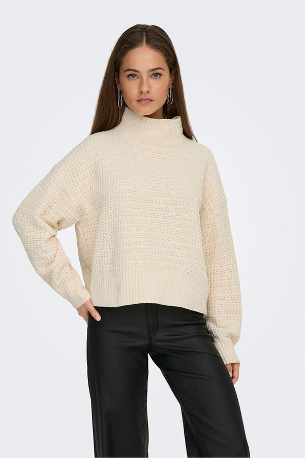Only Jersey pointelle cuello alto beige