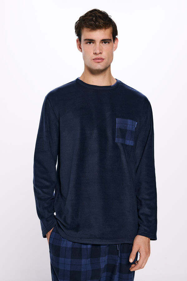 Springfield Set pijama largo franela cuadros azul