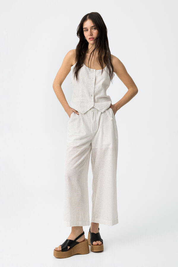 Tiffosi Calças de riscas com cinto branco