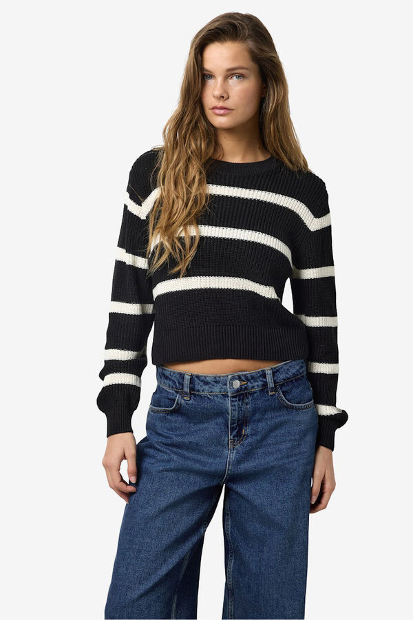 Noisy May camisola b&aacute;sico riscas com gola redonda preto