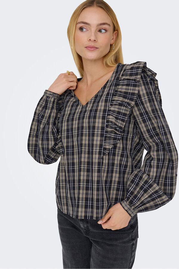 JDY Blusa manga larga volantes gris