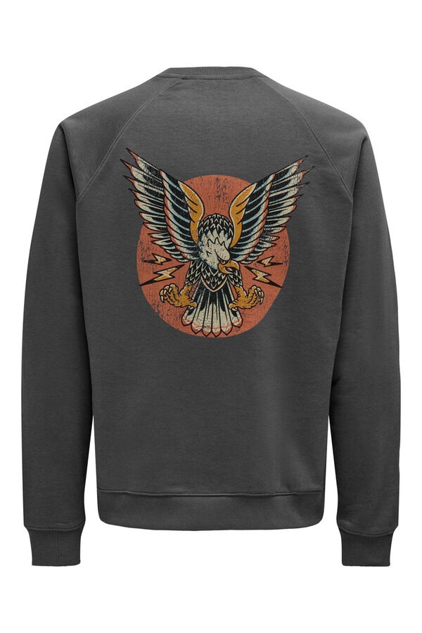 Only & Sons Sweatshirt com gola redonda e estampado nas costas cinzento