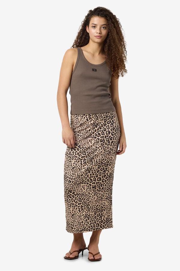 Noisy May Falda midi leopardo cinturilla tostado