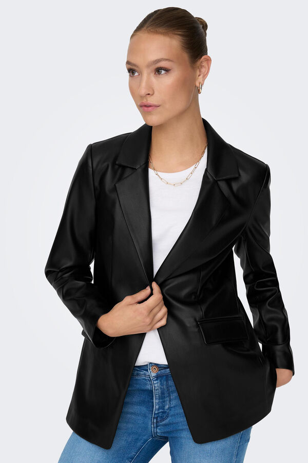 Springfield Blazer efeito de pele preto