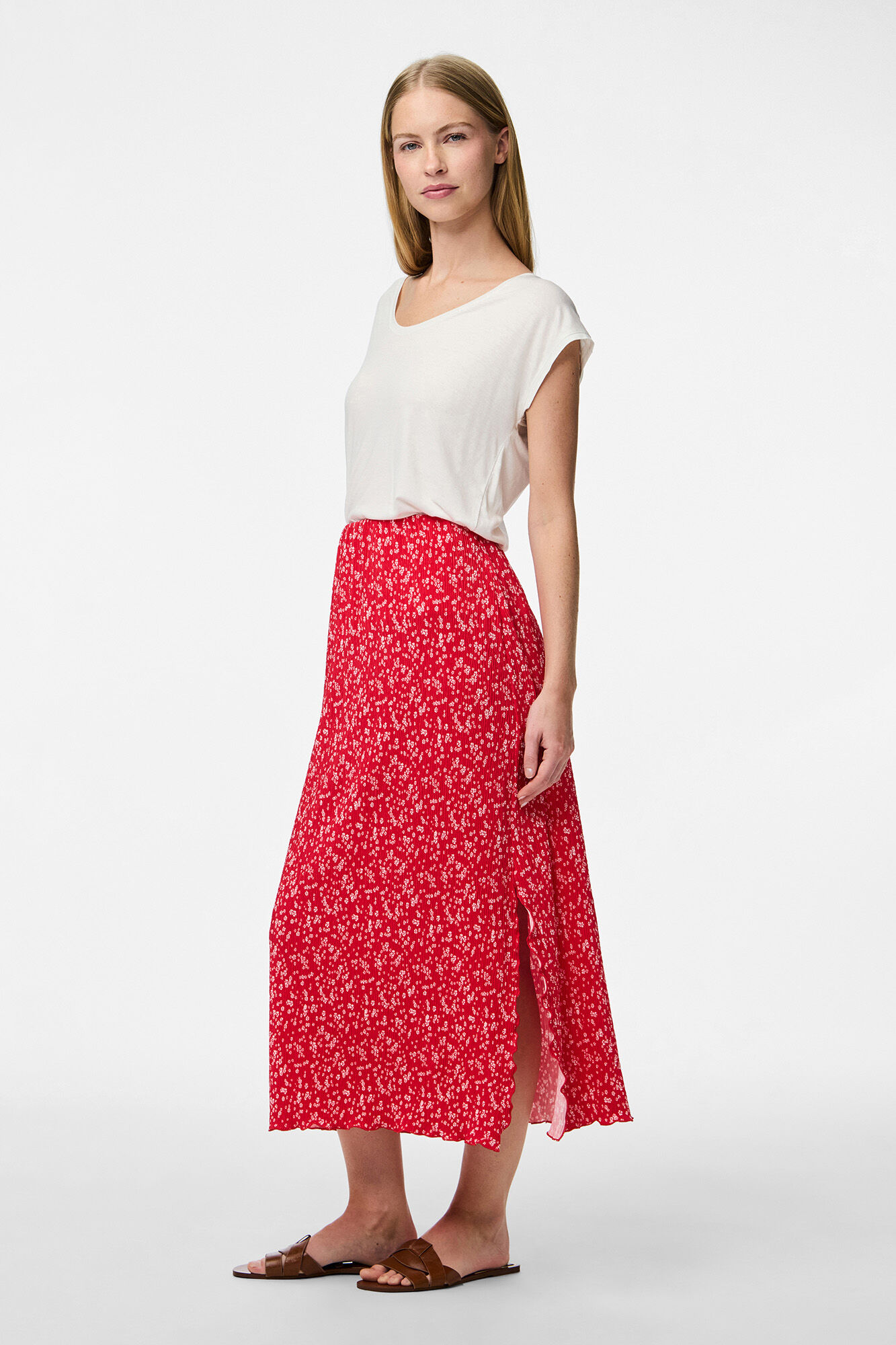 Pieces Falda midi de flores