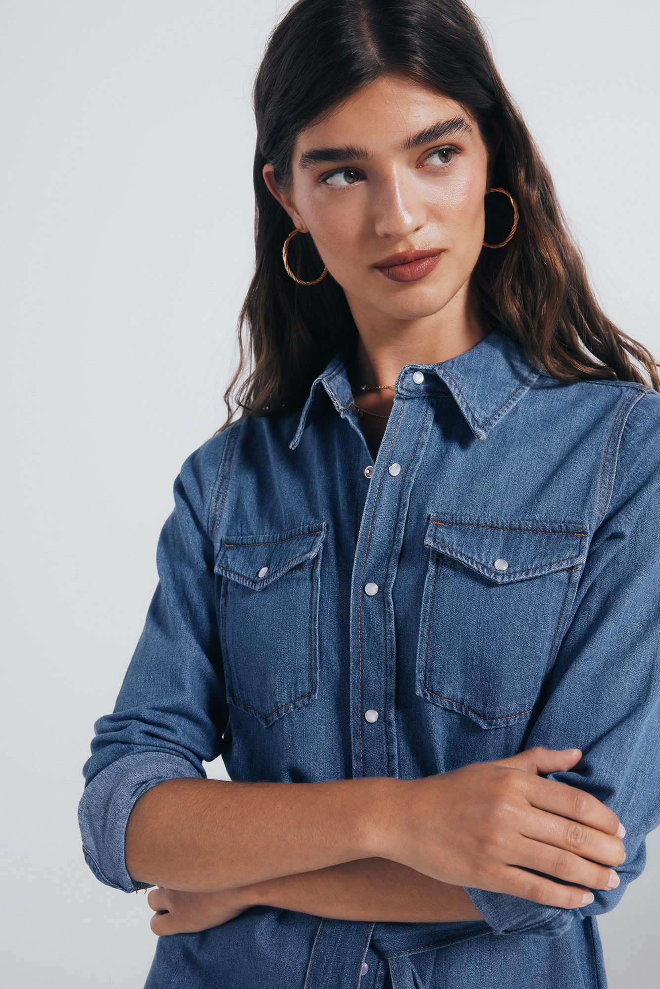 Springfield Vestido camisa jeans com cinto