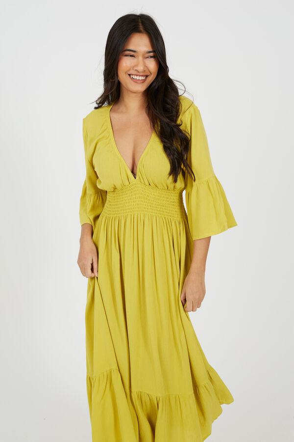 Brave Soul Vestido largo con detalle fruncido amarillo