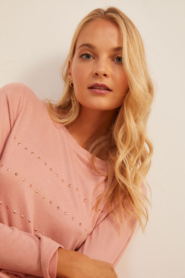 Springfield Camiseta Punto Cortado Rayas Tachas rosa