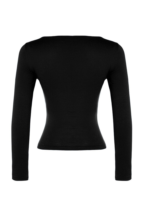 Trendyol Blusa con cuello barco negro