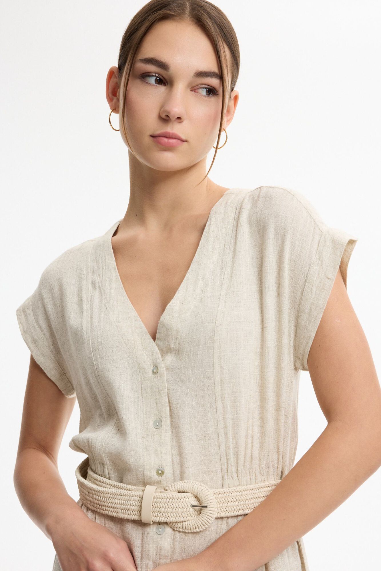 Inside Vestido midi efecto lino