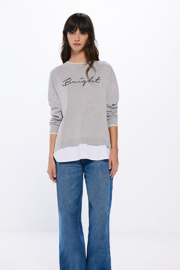 Springfield Suéter combinado de algodão "brilhante" cinzento