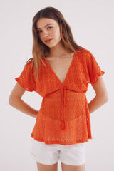 Springfield Top crochet lazo borlas coral