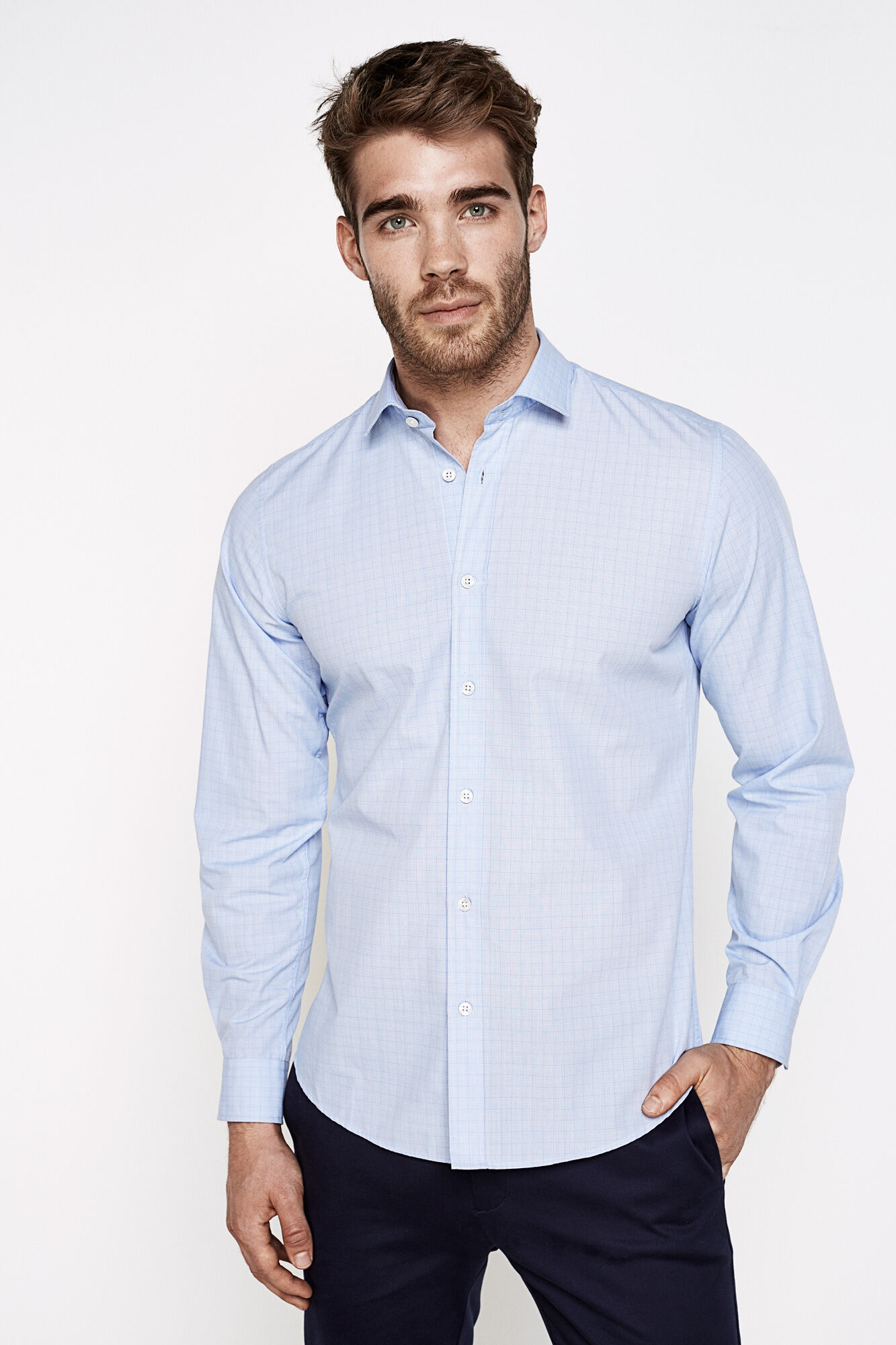 camisa cuadros azul hombre