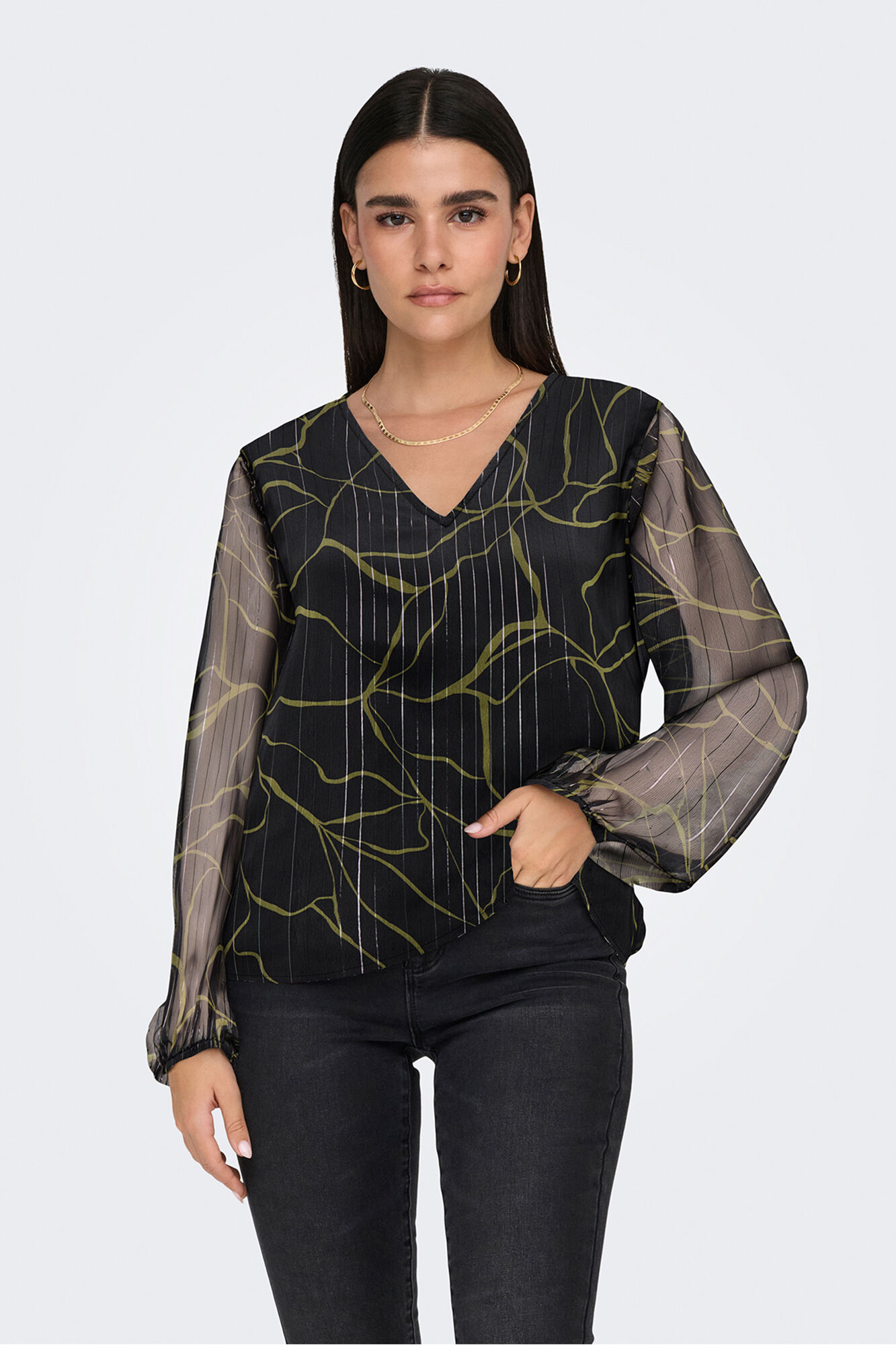 JDY Blusa de lurex manga comprida