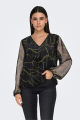 JDY Blusa manga larga lurex negro