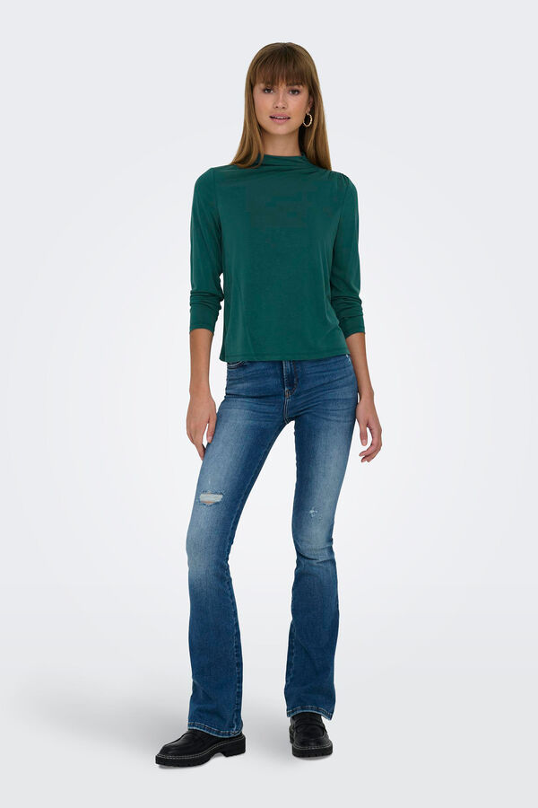 Only Top manga larga cuello alto verde