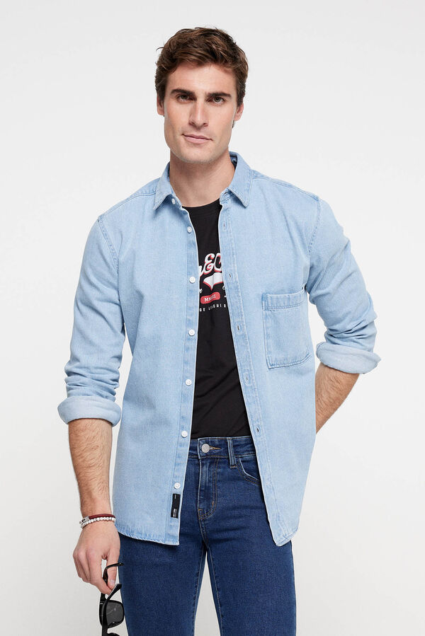 Springfield Camisa denim bolsillo azul claro