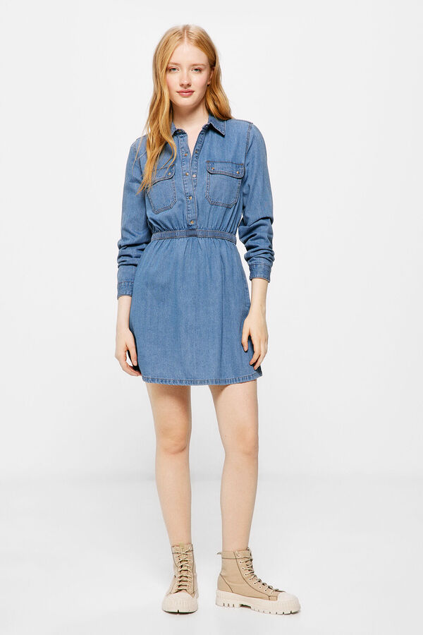 Springfield Vestido Denim Camisero azul medio