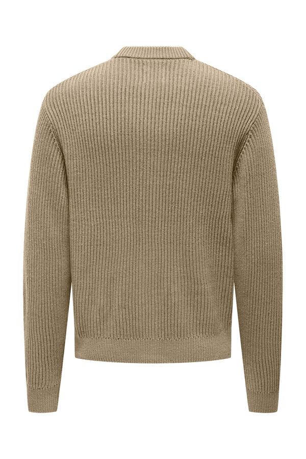 Only & Sons Cardigã masculino de malha com gola em V bege