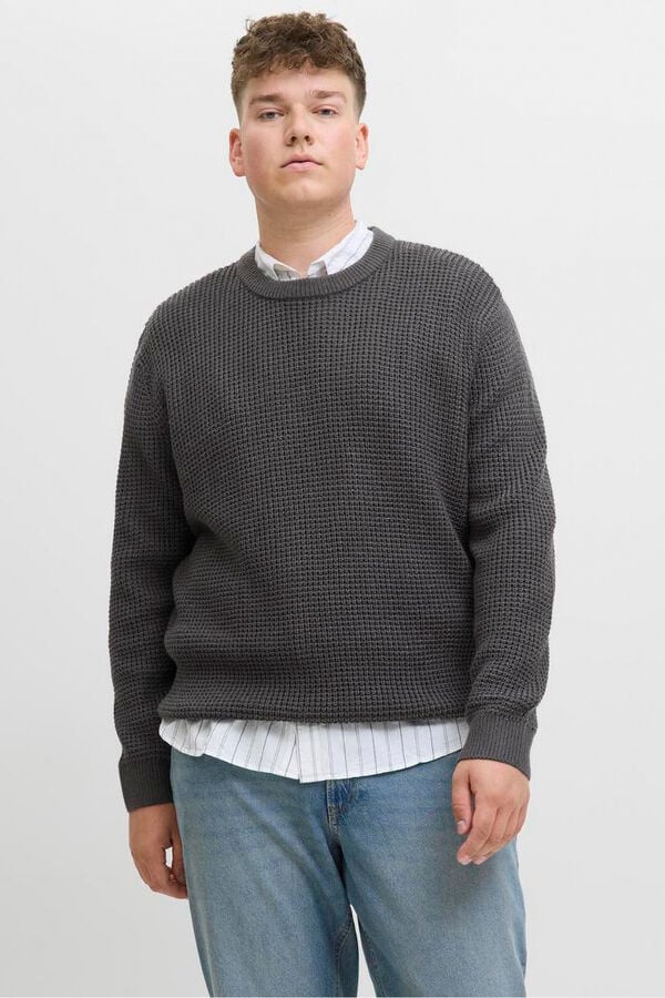 Jack & Jones PLUS Jersey b&aacute;sico de punto liso gris