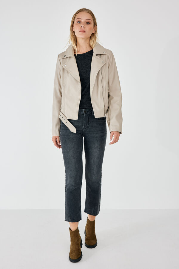 springfield Cazadora motera cintur&oacute;n beige