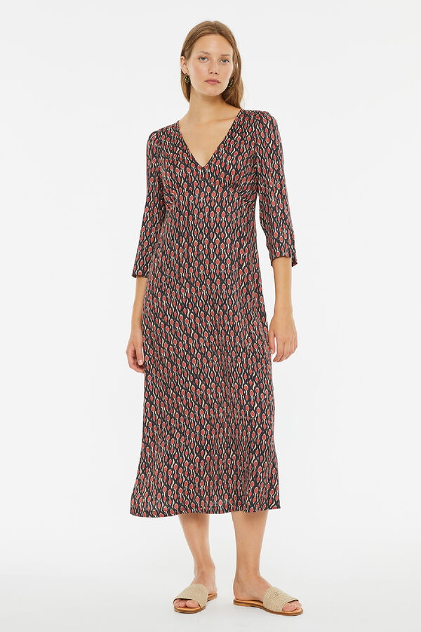 System Action Vestido midi de manga francesa con estampado geom&eacute;trico estampado