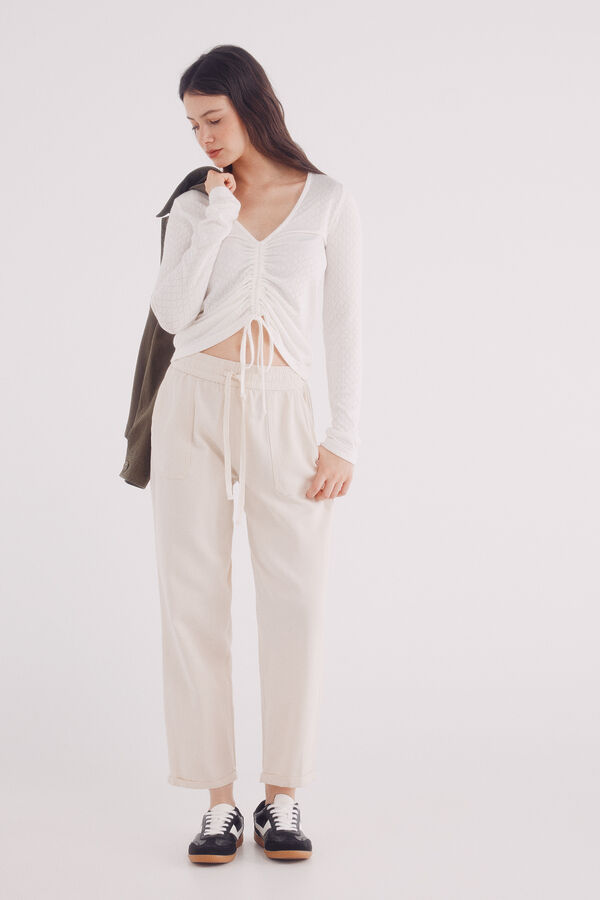 Springfield Cal&ccedil;a jogger de algod&atilde;o liocel bege