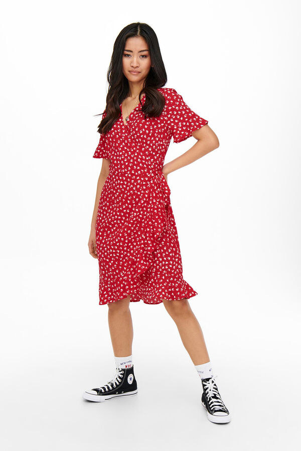 Only Vestido curto cruzado vermelho