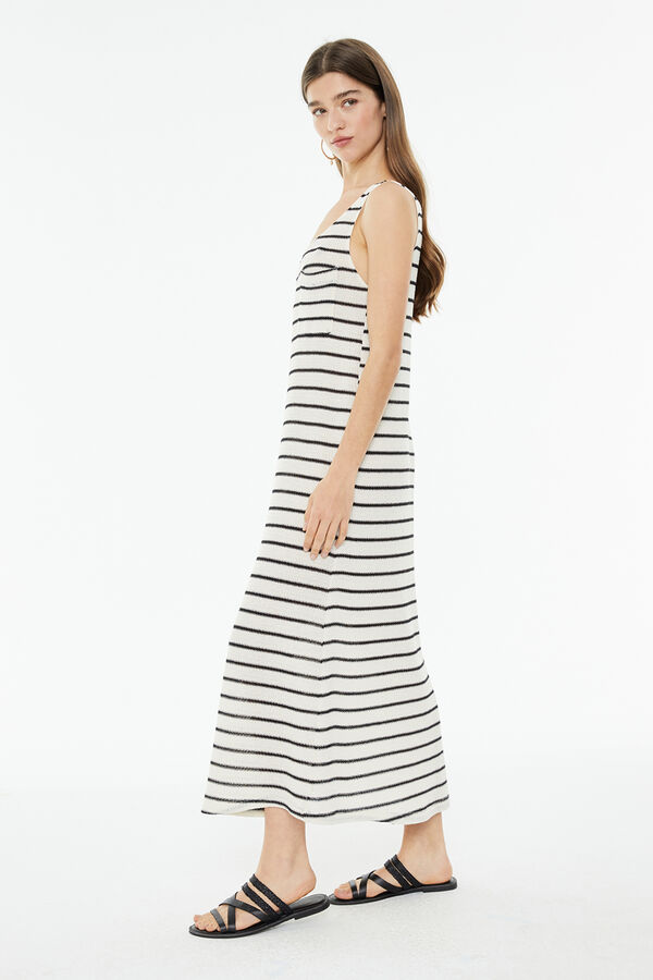 System Action Vestido midi riscas marinheiro bege