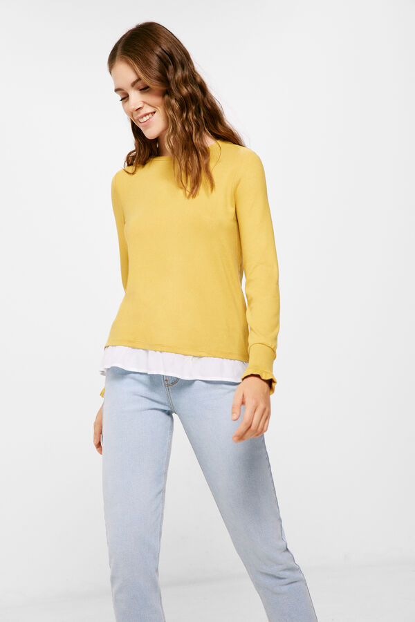Springfield Camiseta Bimateria Volante Pu&ntilde;os amarillo