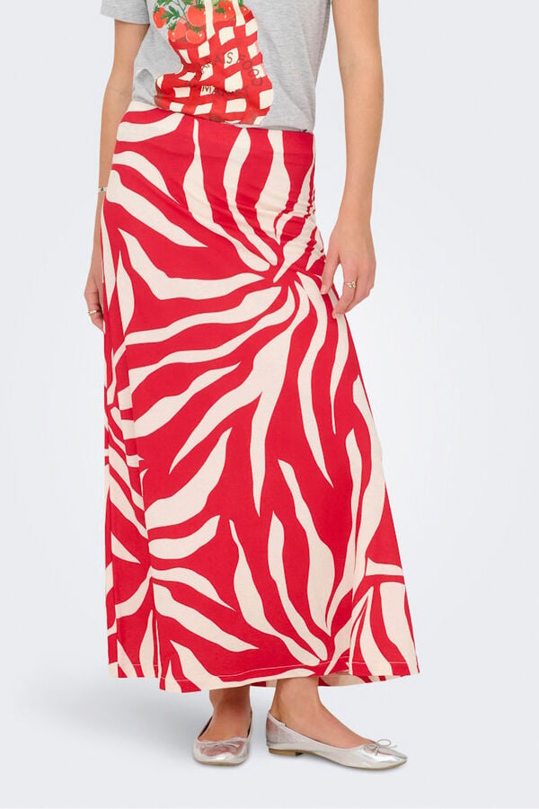 Only Saia comprida estampada vermelho