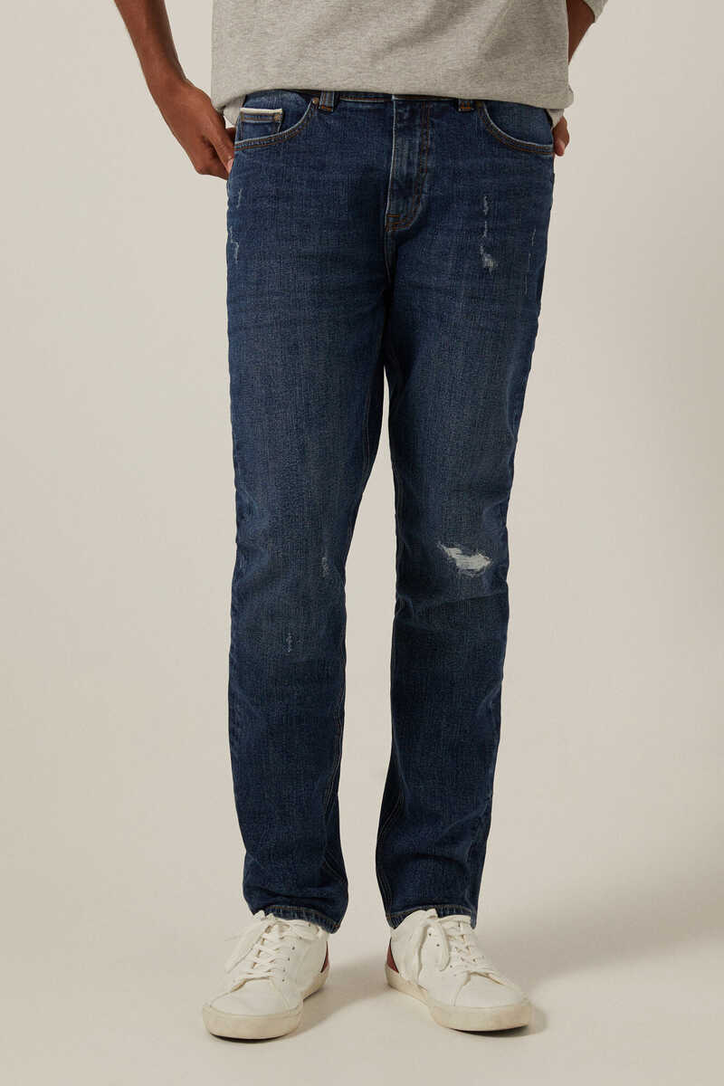 Springfield Jeans slim lavado medio oscuro con rotos azul medio